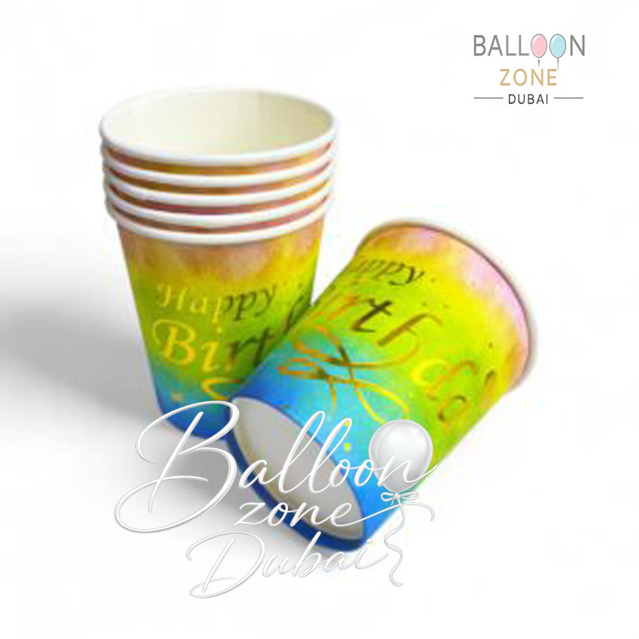 Disposable Happy Birthday Paper Cups â€“ Colorful Gradient