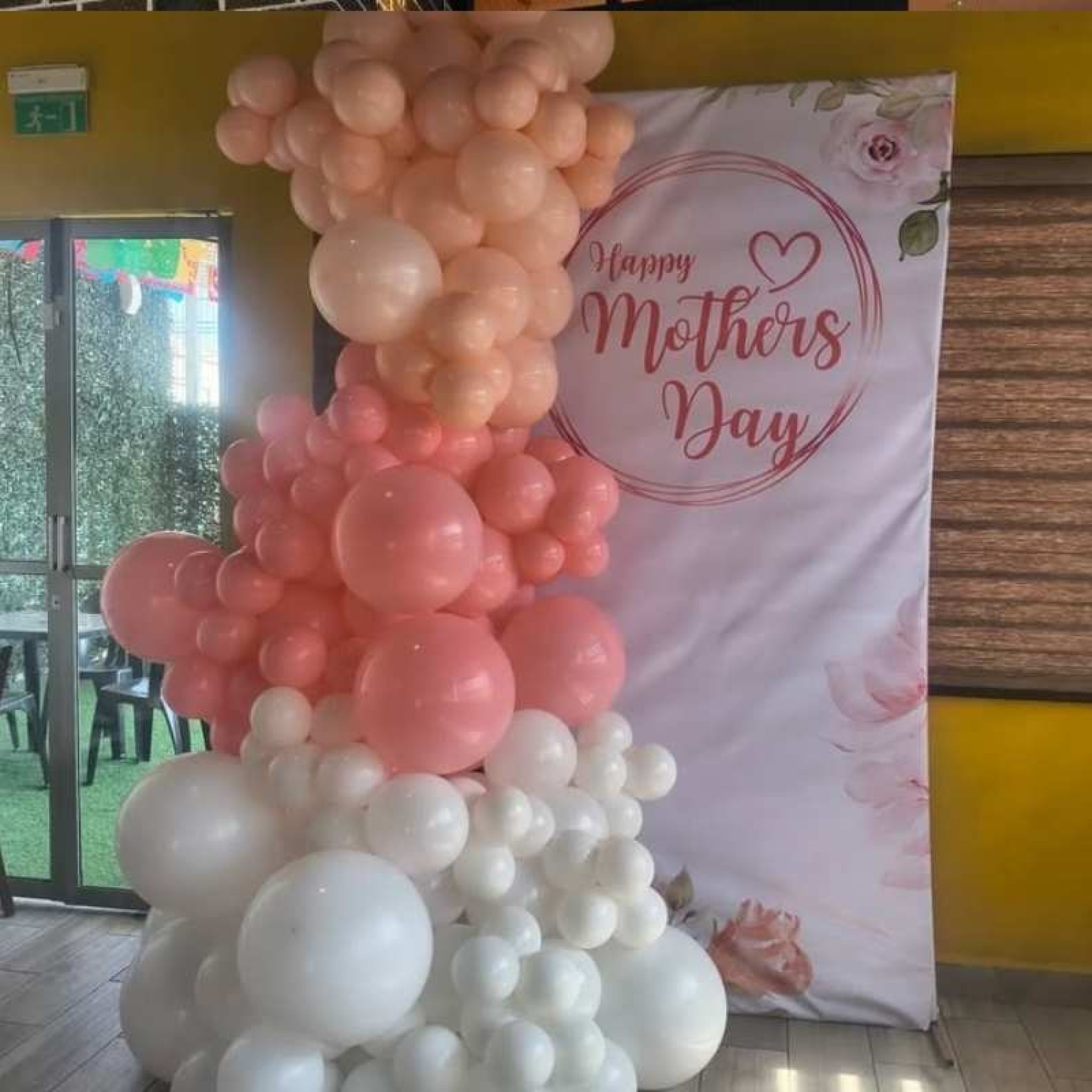Elegant Mother's Day Balloon Backdrop with Organic Balloon Garland