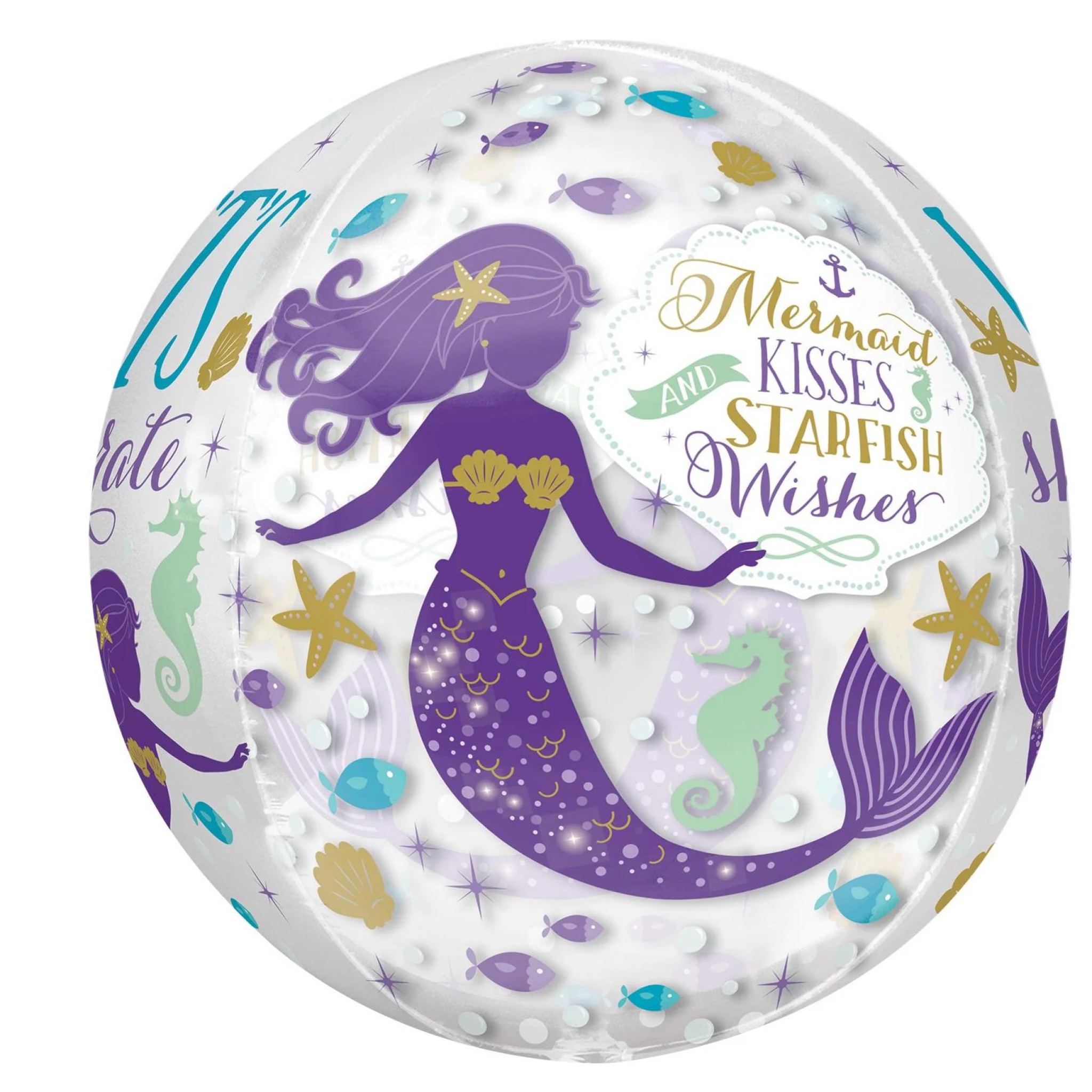 Mermaid Wishes Clear Orbz Foil Balloon 38x40cm