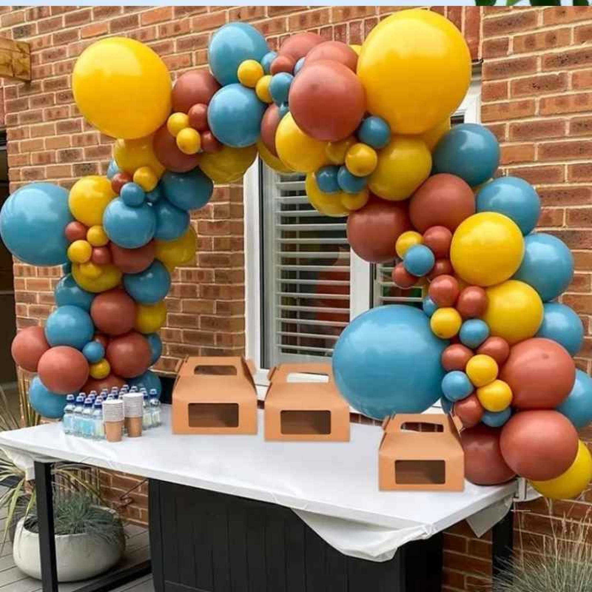 Mustard Yellow, Dusty Blue & Terracotta Organic Balloon Arch 