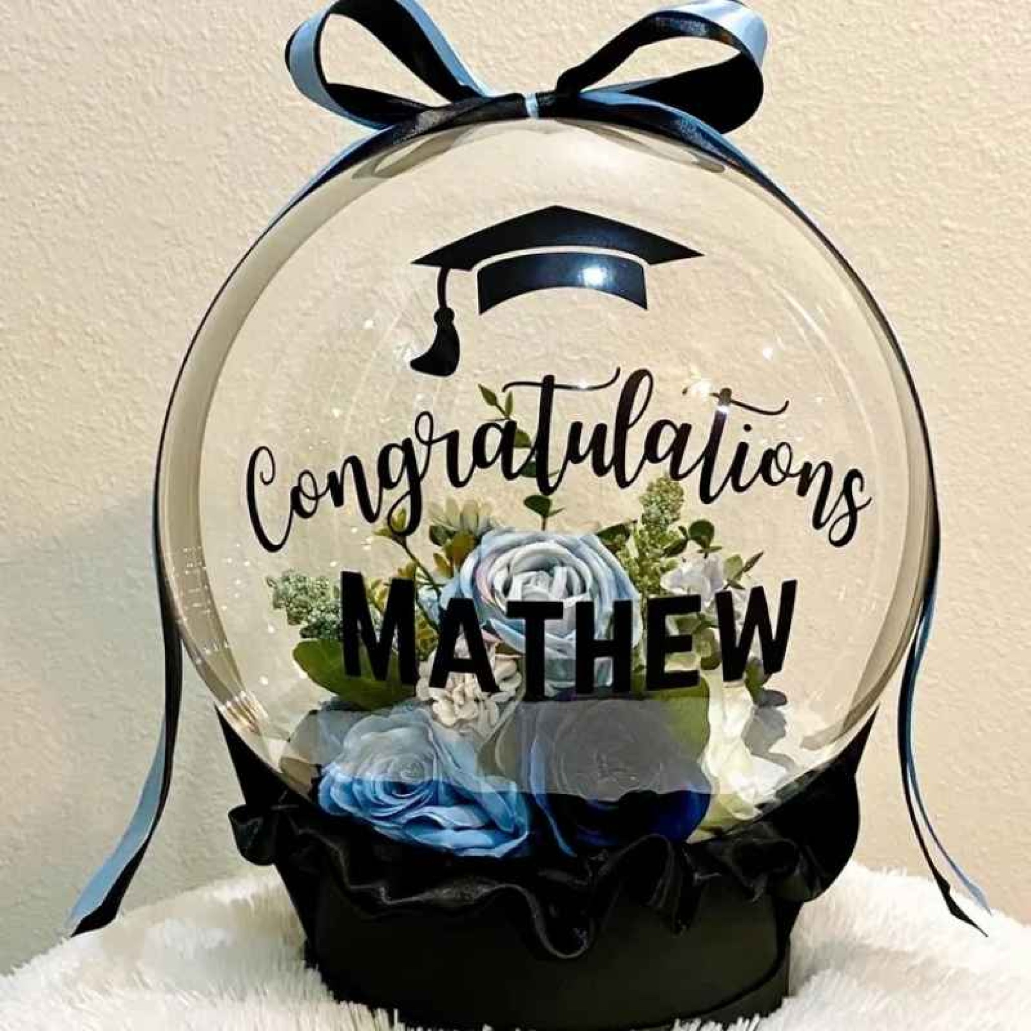 Personalized Graduation Bubble Balloon with Floral Arrangement