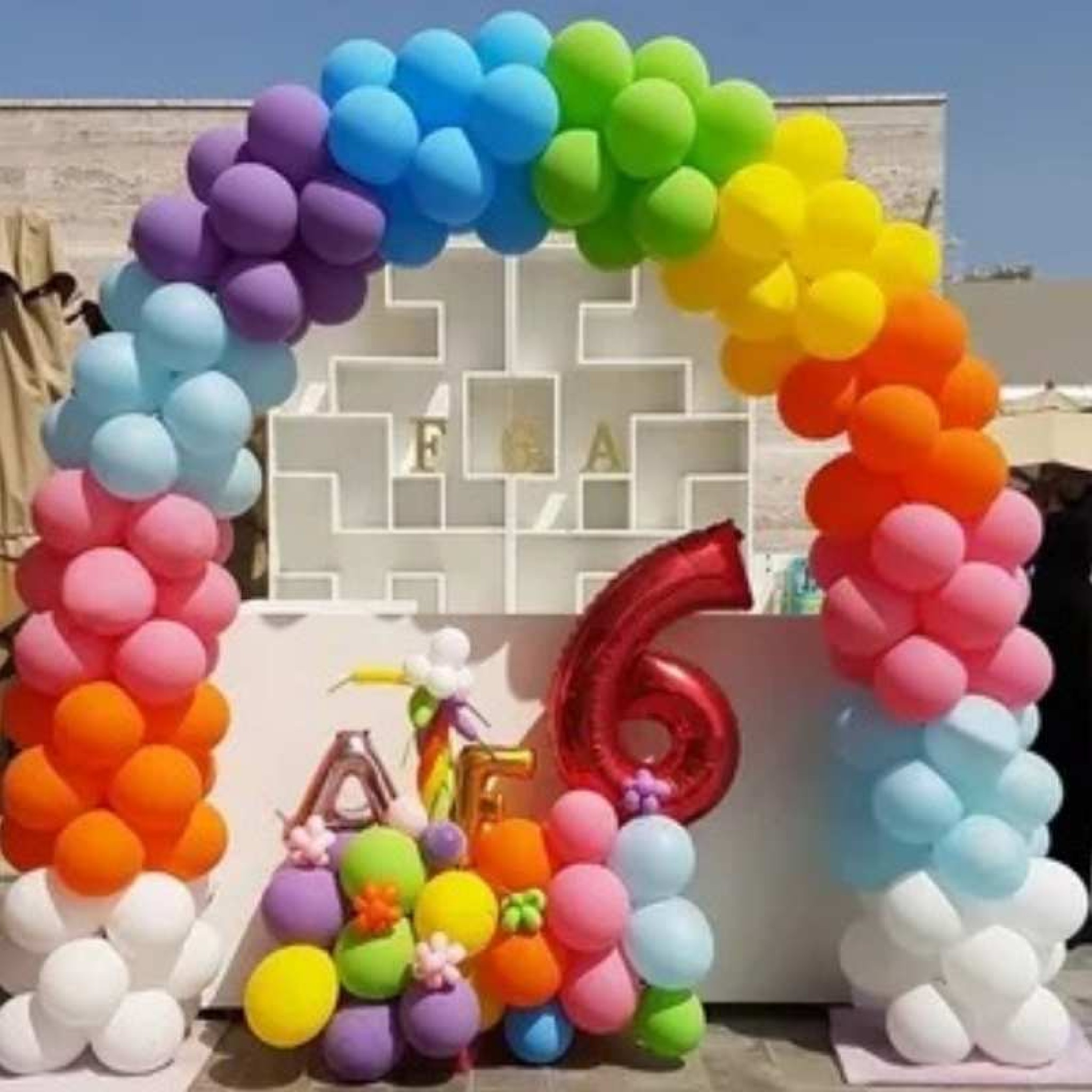 Rainbow Organic Balloon Arch with Number Balloon Display 