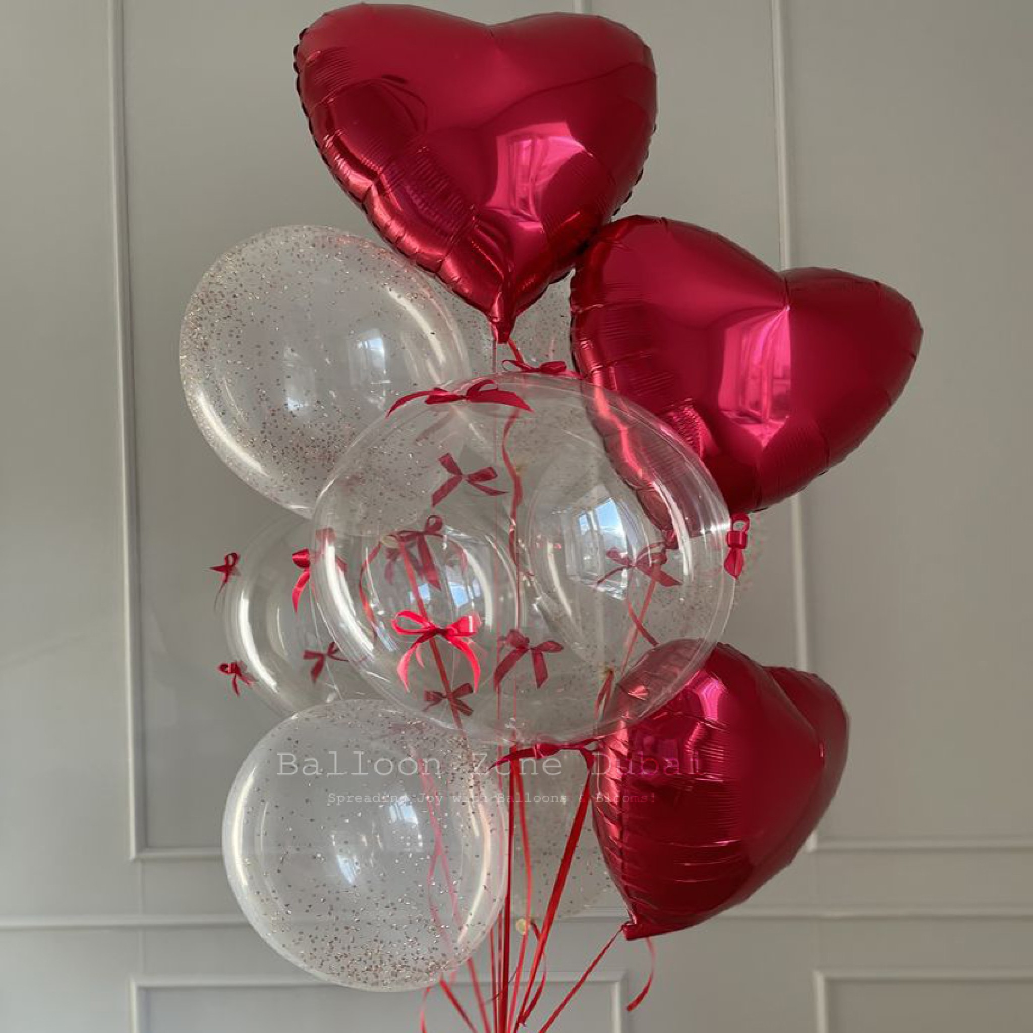 Red Hearts Customized Bubble Balloon Bouquet