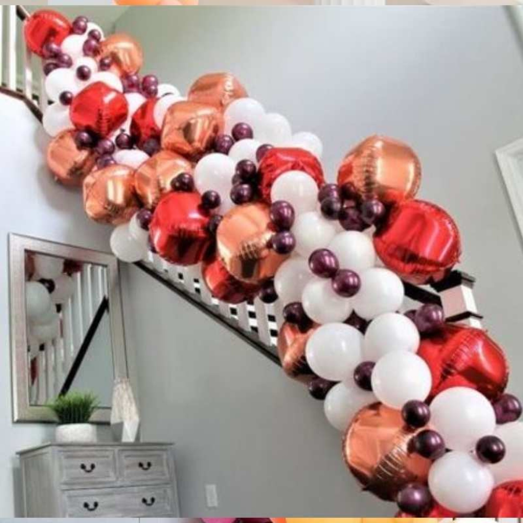 Rose Gold & Red Heart Balloon Staircase Garland
