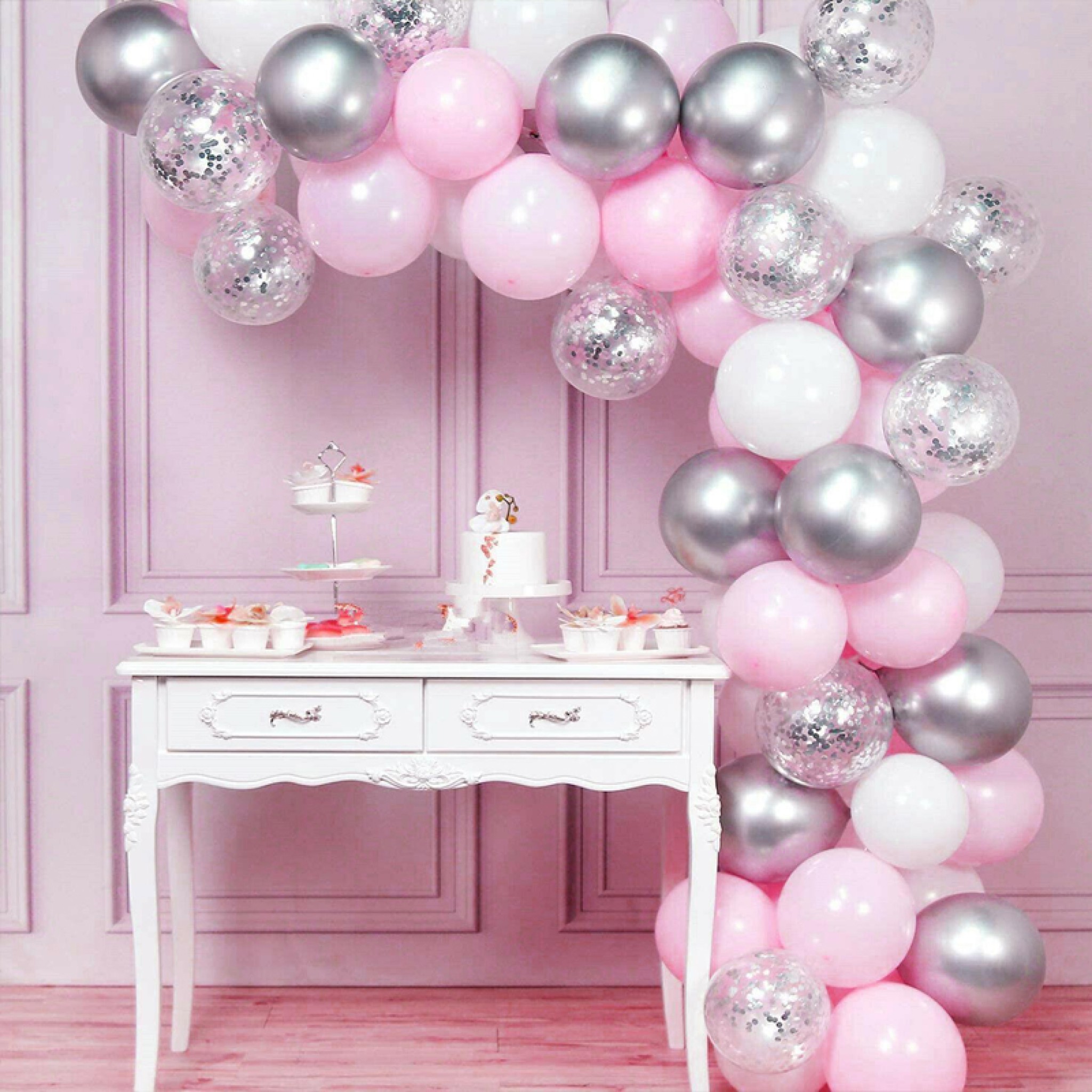 Silver birthday balloons garlands package