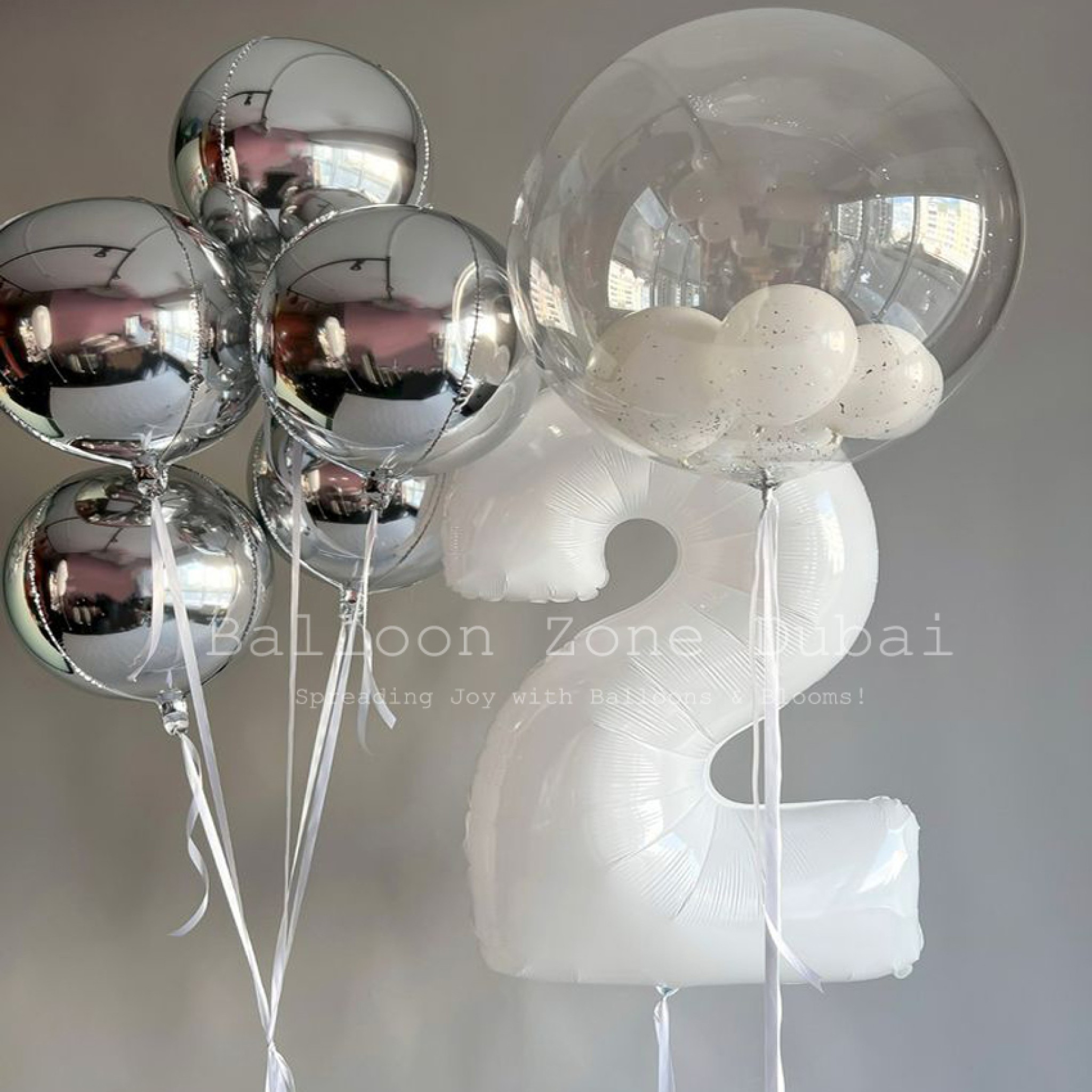 Silver Celebration Orbz, Bubble & Number Balloon Set