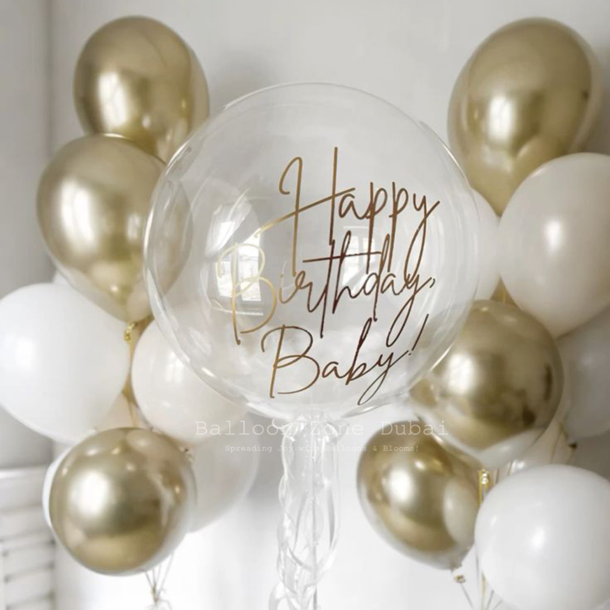 White & Chrome Gold Luxury Bubble Balloon Bouquet Set